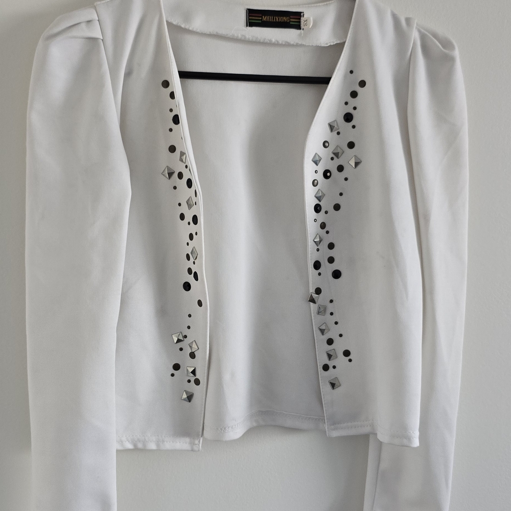 Milano White Women's Blazer with Silver Accents